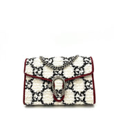 Gucci Tweed GG Monogram Mini Dionysus Chain Wallet White Black Romantic Cherry